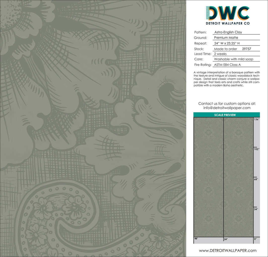 Astra - English Clay <br> Wallpaper - The Detroit Wallpaper Co.