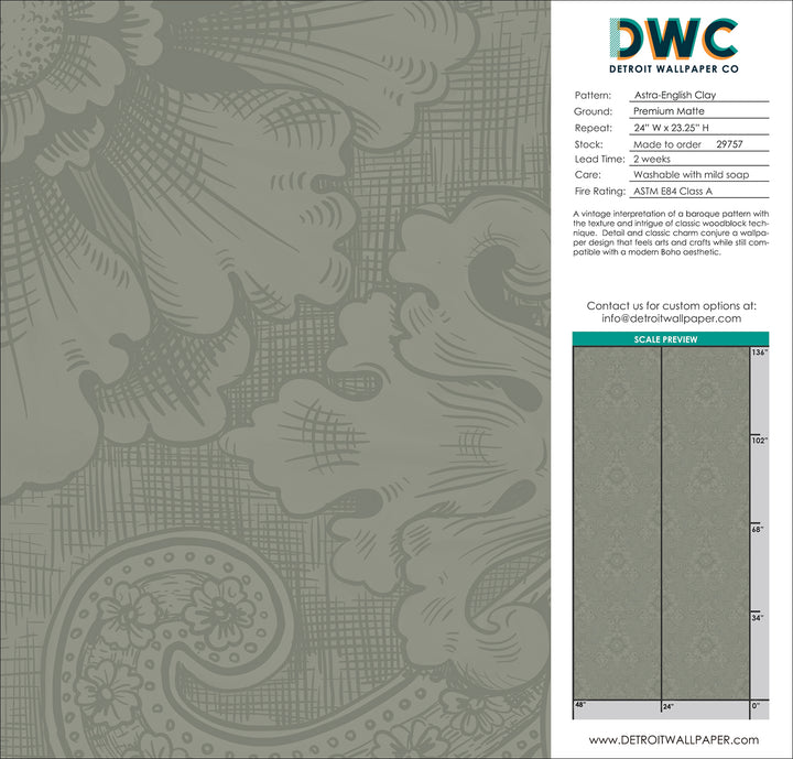 Astra - English Clay <br> Wallpaper - The Detroit Wallpaper Co.
