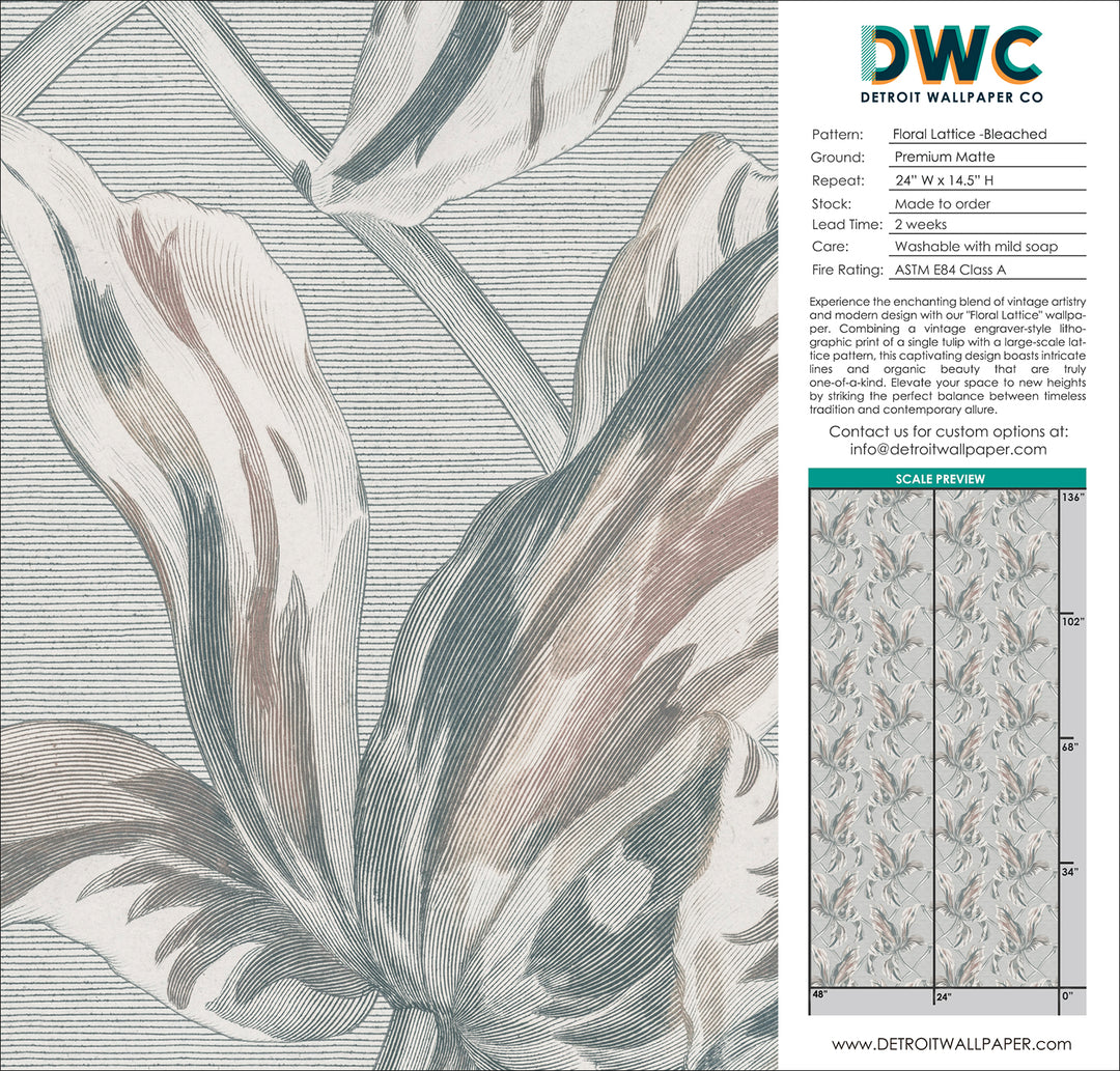 Floral Lattice - Bleached <br> Wallpaper - The Detroit Wallpaper Co.