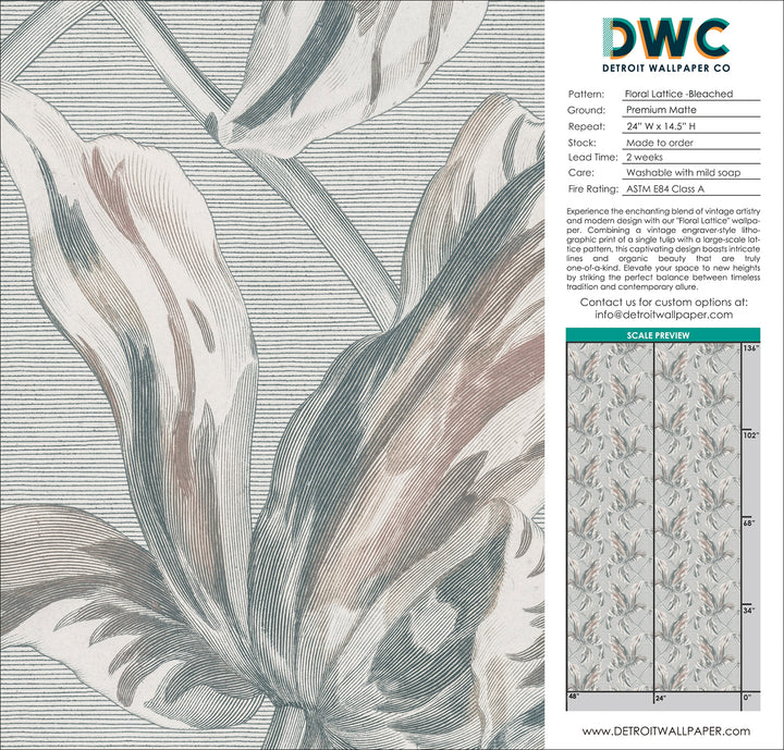 Floral Lattice - Bleached <br> Wallpaper - The Detroit Wallpaper Co.