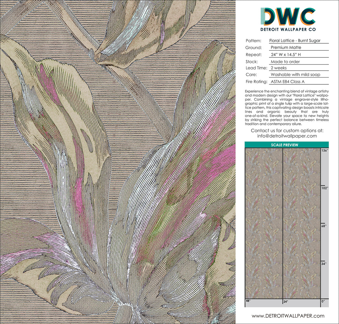 Floral Lattice - Burnt Sugar <br> Wallpaper - The Detroit Wallpaper Co.