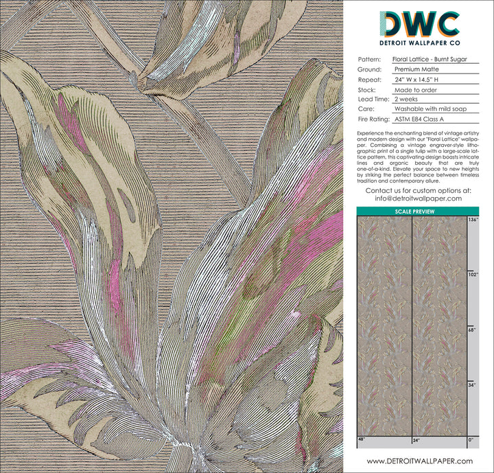 Floral Lattice - Burnt Sugar <br> Wallpaper - The Detroit Wallpaper Co.