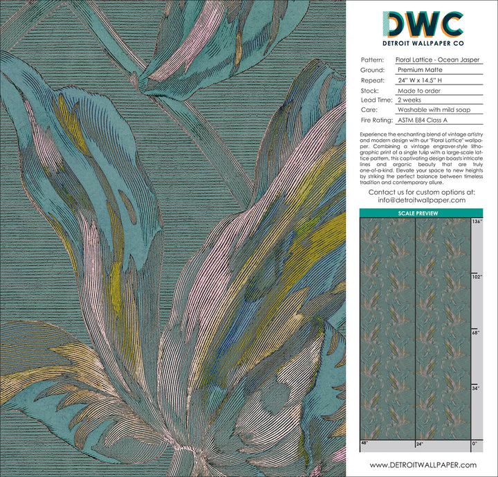 Floral Lattice - Ocean Jasper <br> Wallpaper - The Detroit Wallpaper Co.