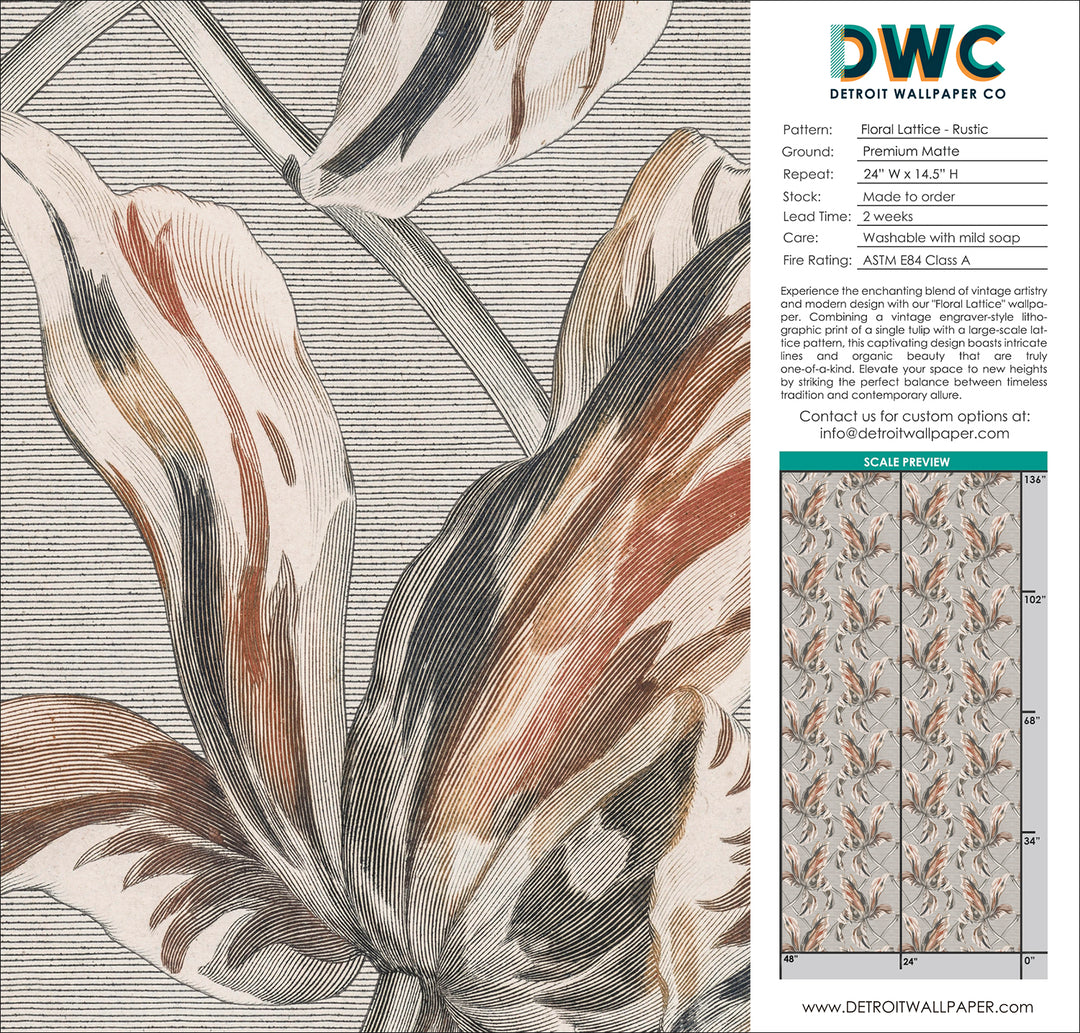 Floral Lattice - Rustic <br> Wallpaper - The Detroit Wallpaper Co.