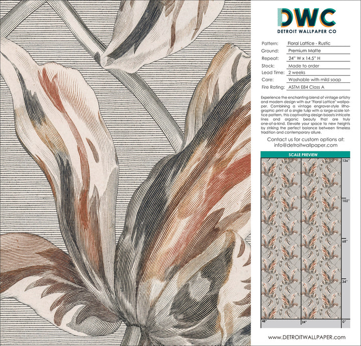 Floral Lattice - Rustic <br> Wallpaper - The Detroit Wallpaper Co.