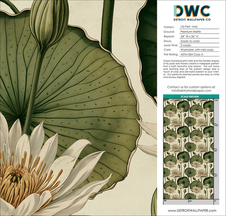 Lily Pad - Ivory <br> Wallpaper - The Detroit Wallpaper Co.