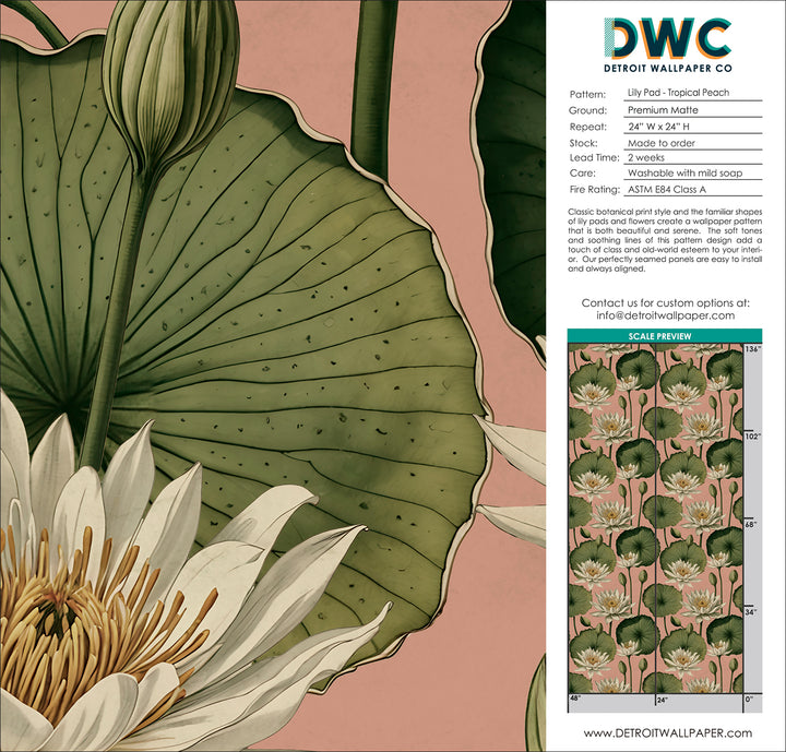Lily Pad - Tropical Peach <br> Wallpaper - The Detroit Wallpaper Co.