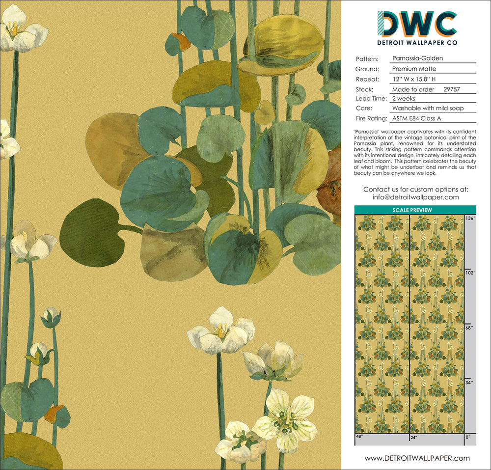 Parnassia - Golden <br> Wallpaper - The Detroit Wallpaper Co.