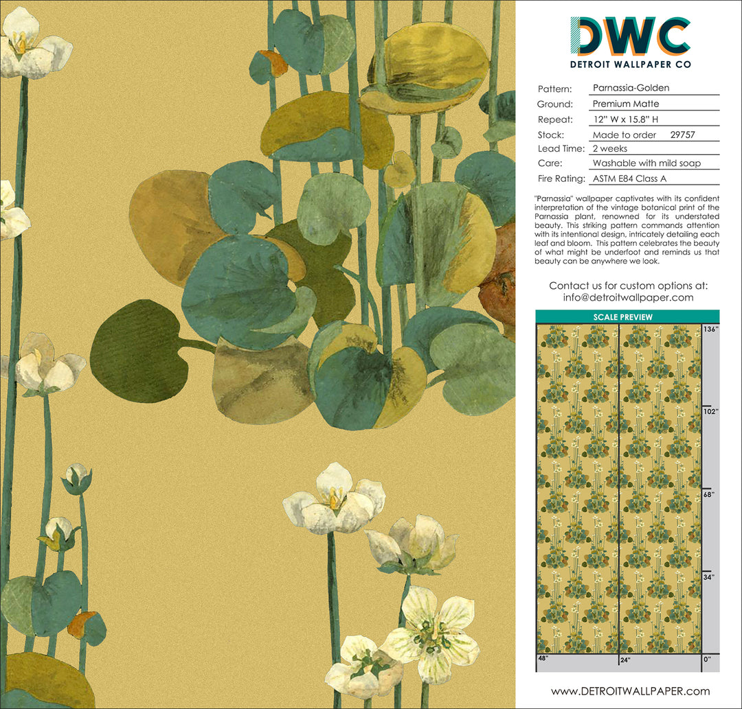 Parnassia - Golden <br> Wallpaper - The Detroit Wallpaper Co.