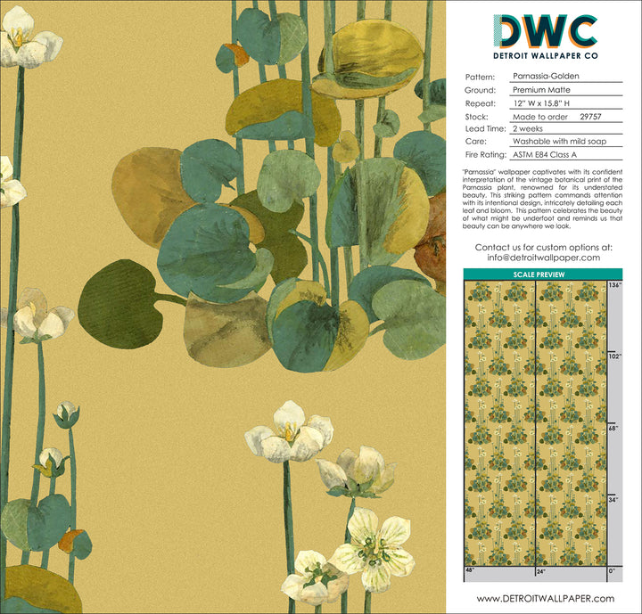 Parnassia - Golden <br> Wallpaper - The Detroit Wallpaper Co.