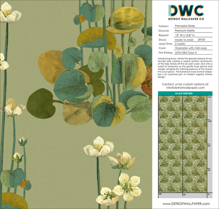 Parnassia - Grass <br> Wallpaper - The Detroit Wallpaper Co.
