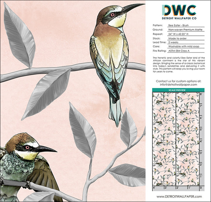 Bee Eater - Blush <br> Wallpaper - The Detroit Wallpaper Co.