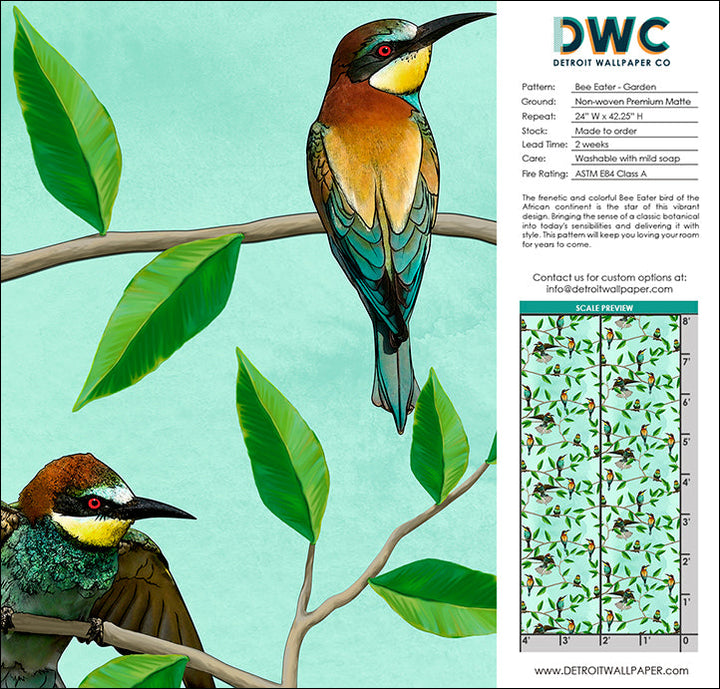 Bee Eater - Garden <br> Wallpaper - The Detroit Wallpaper Co.
