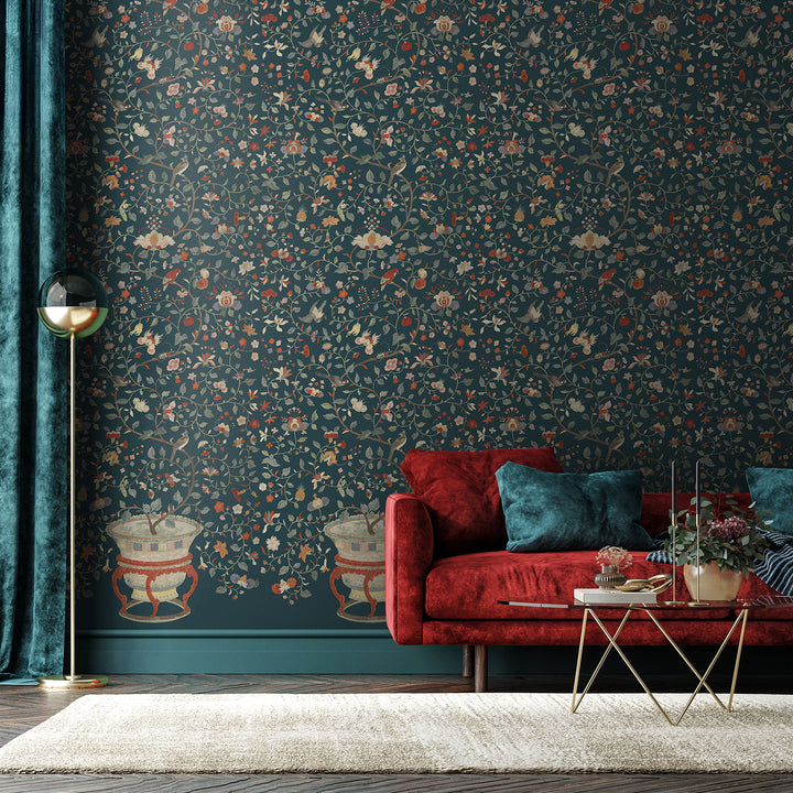 Cachepot - Sherpa Blue <br> Wallpaper - The Detroit Wallpaper Co.