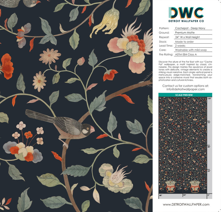Cachepot - Deep Navy <br> Wallpaper - The Detroit Wallpaper Co.
