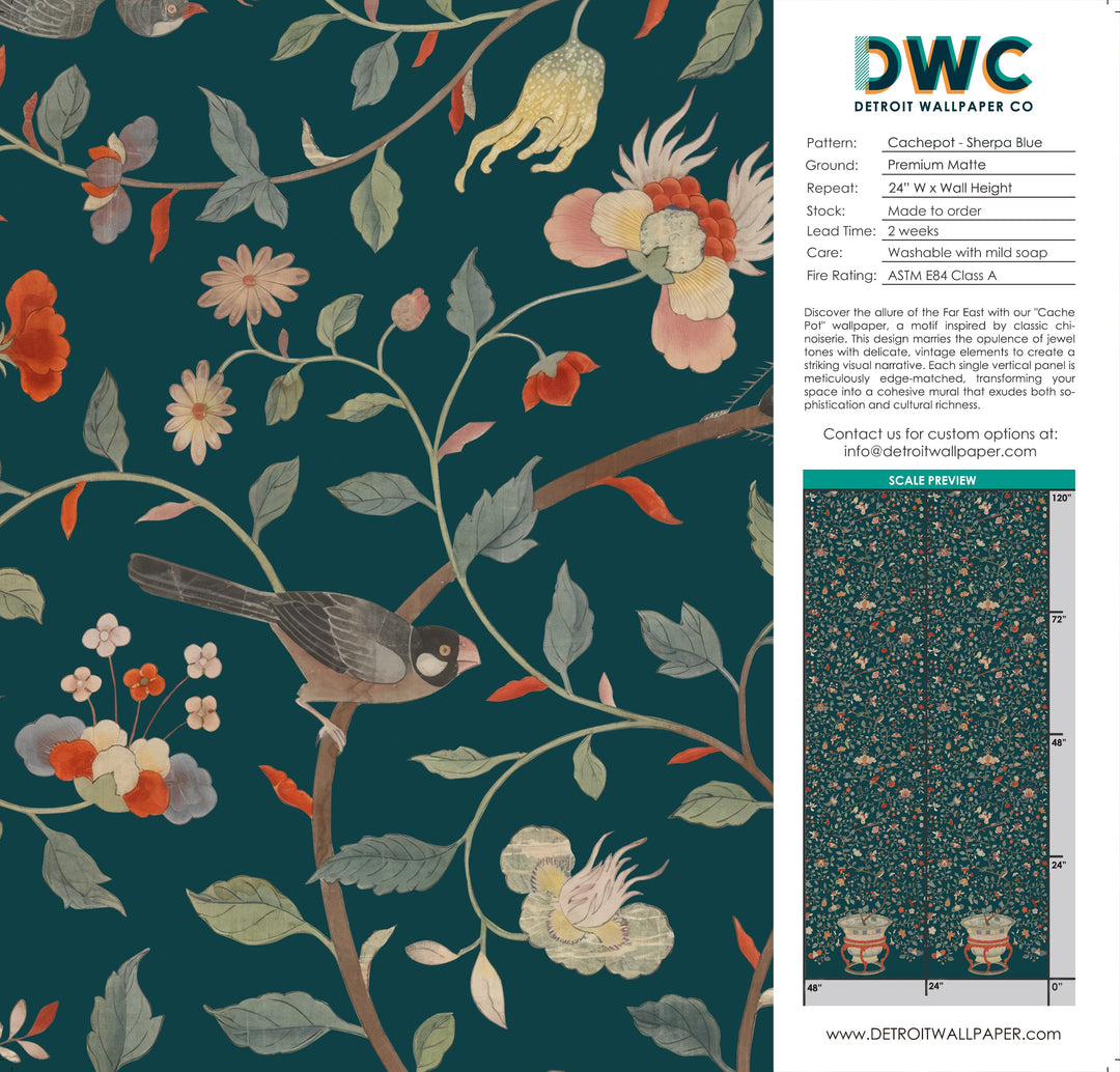 Cachepot - Sherpa Blue <br> Wallpaper - The Detroit Wallpaper Co.
