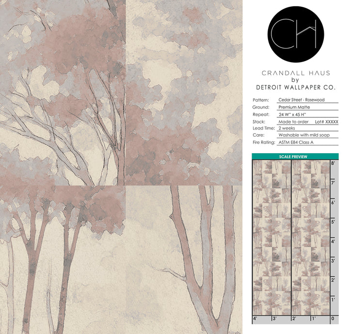 Cedar Street - Rosewood <br> Wallpaper - The Detroit Wallpaper Co.