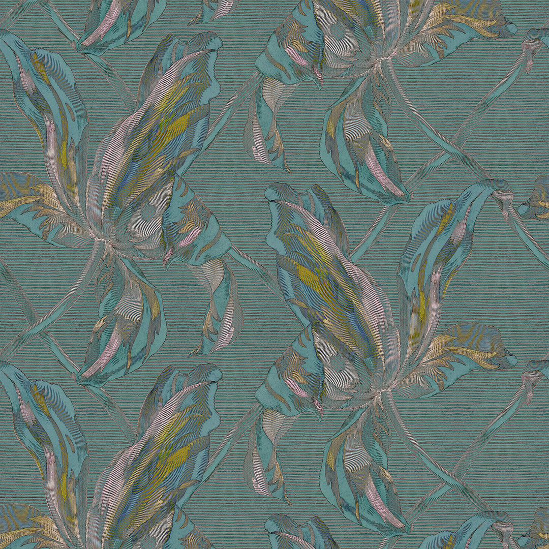 Floral Lattice - Ocean Jasper <br> Wallpaper - The Detroit Wallpaper Co.