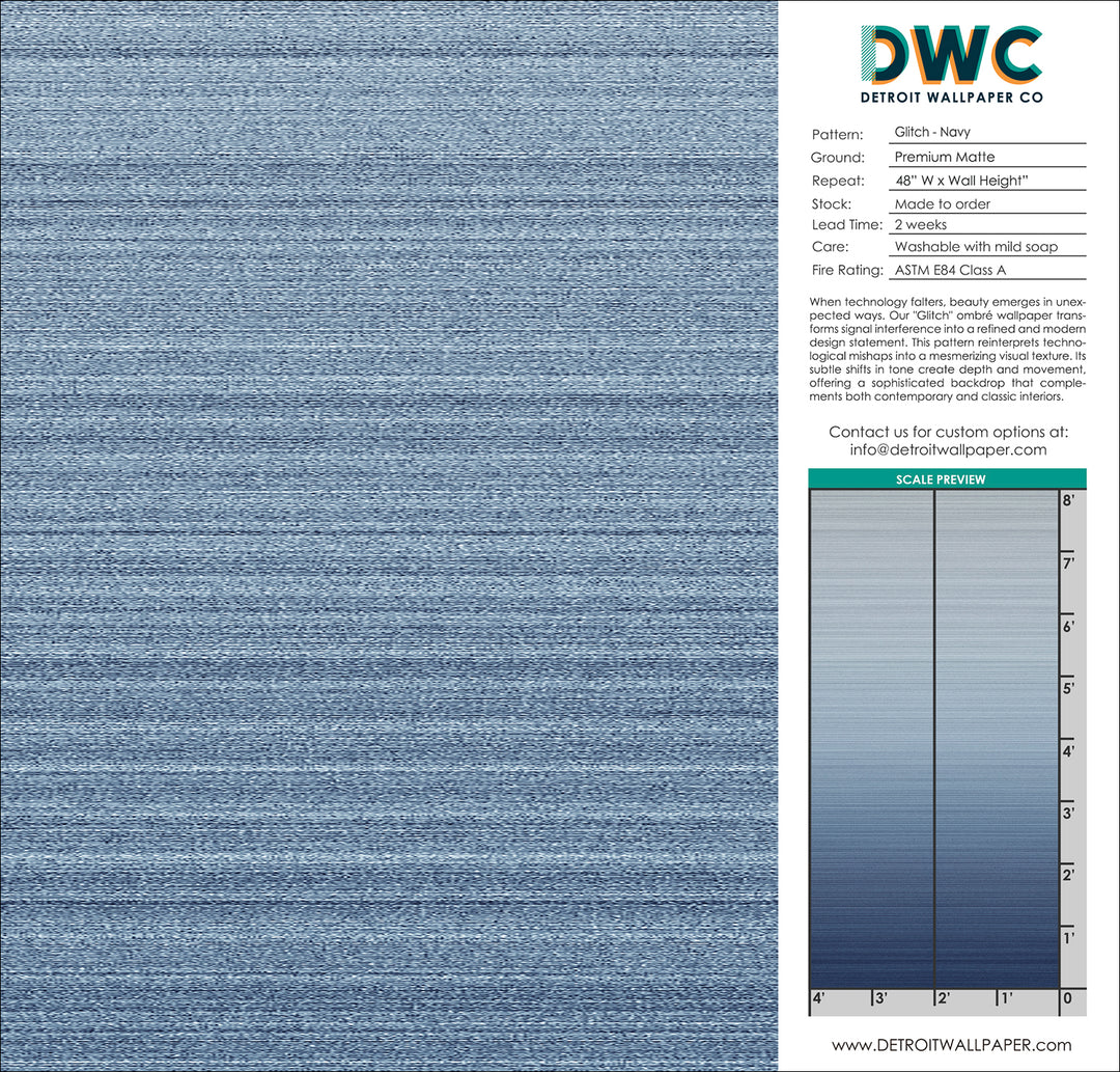 Glitch Ombré - Navy <br> Wallpaper - The Detroit Wallpaper Co.
