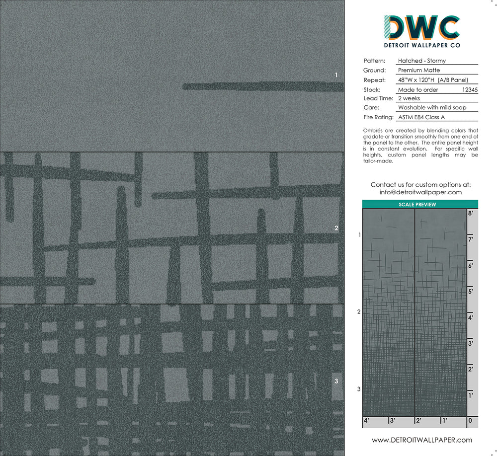 Hatched Ombré - Stormy <br> Wallpaper - The Detroit Wallpaper Co.