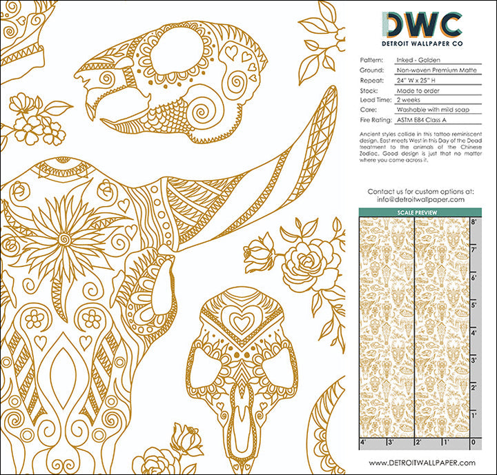 Inked - Golden <br> Wallpaper - The Detroit Wallpaper Co.