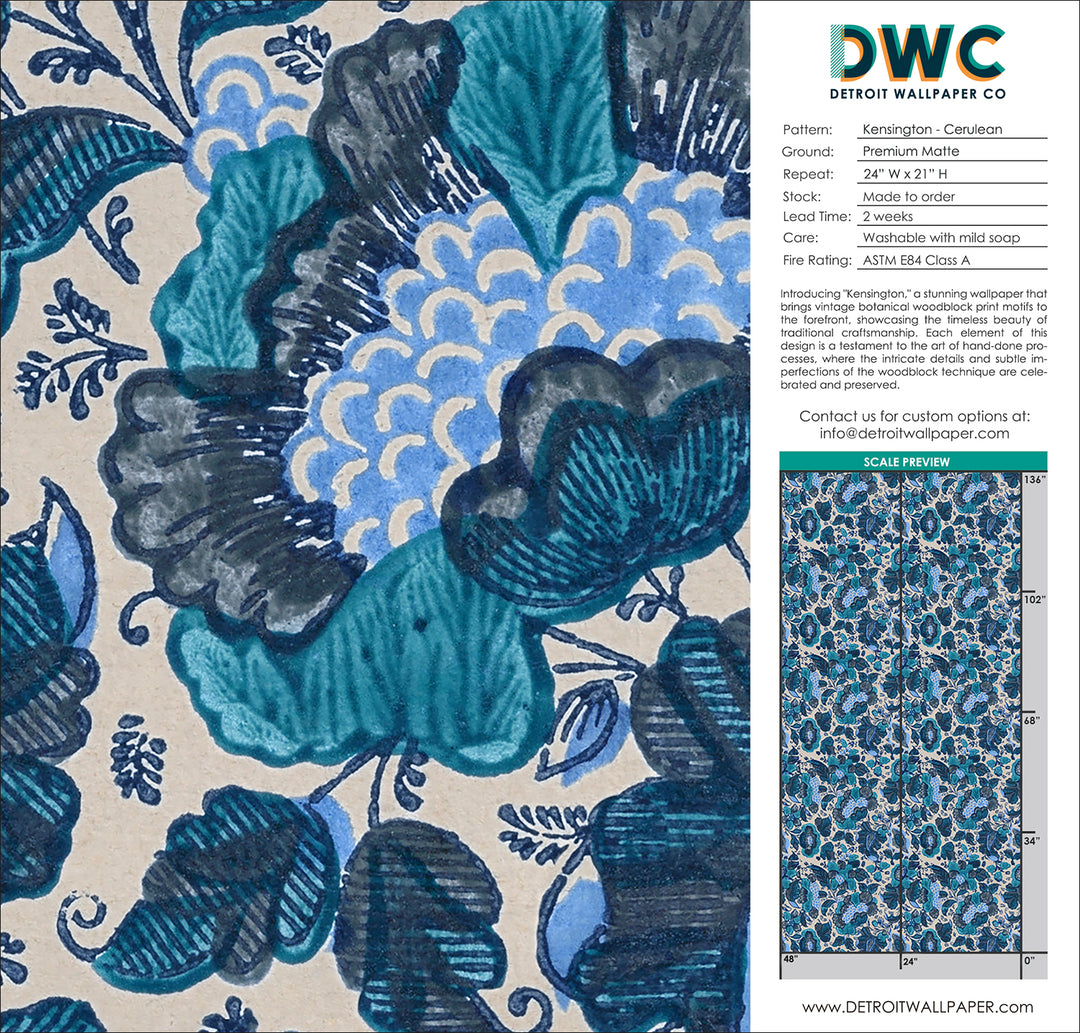 Kensington - Cerulean <br> Wallpaper - The Detroit Wallpaper Co.