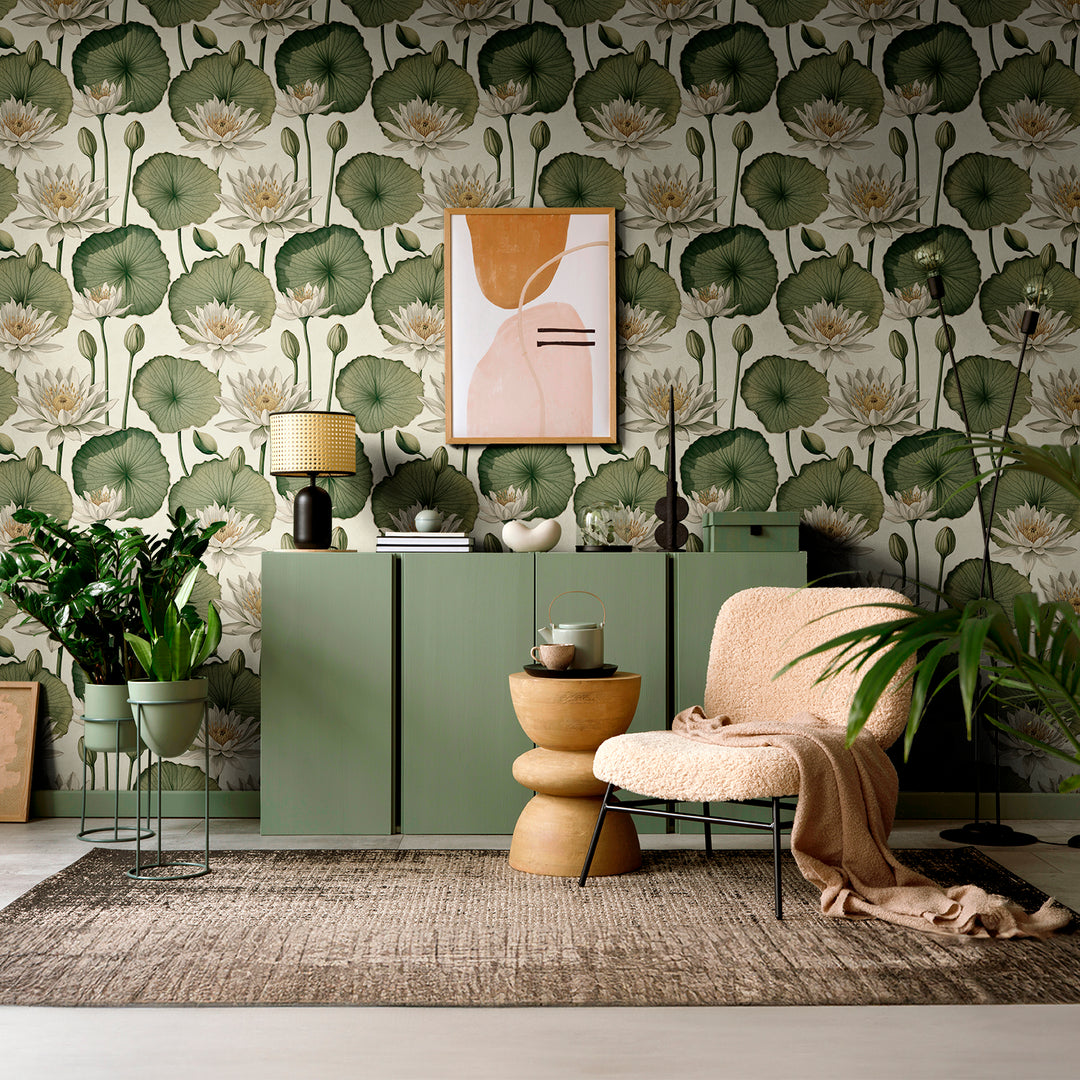 Lily Pad - Ivory <br> Wallpaper - The Detroit Wallpaper Co.