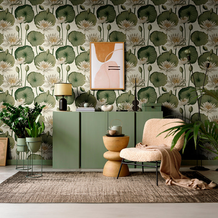 Lily Pad - Ivory <br> Wallpaper - The Detroit Wallpaper Co.