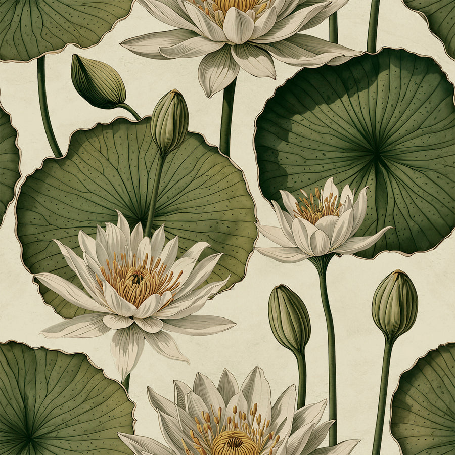 Lily Pad - Ivory <br> Wallpaper - The Detroit Wallpaper Co.