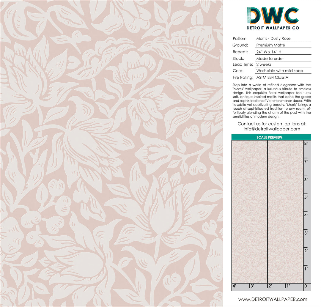 Morris - Dusty Rose <br> Wallpaper - The Detroit Wallpaper Co.
