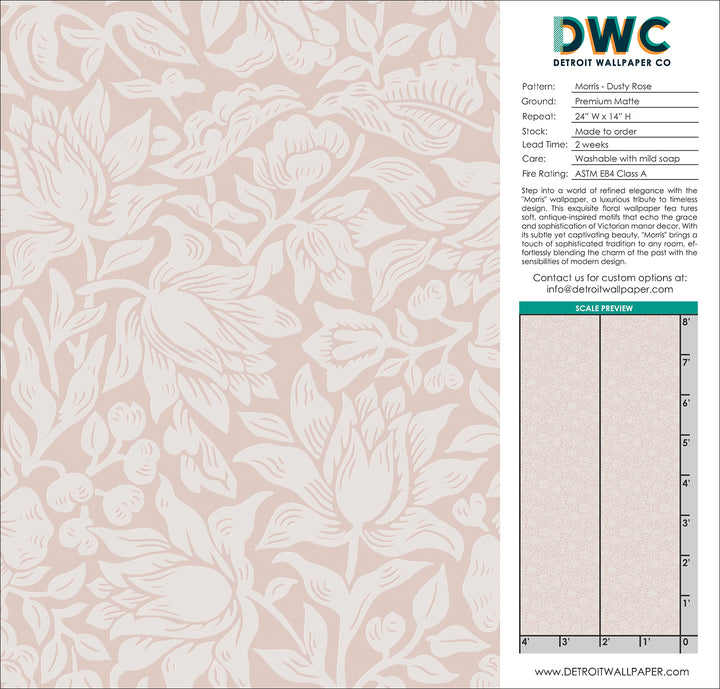 Morris - Dusty Rose <br> Wallpaper - The Detroit Wallpaper Co.