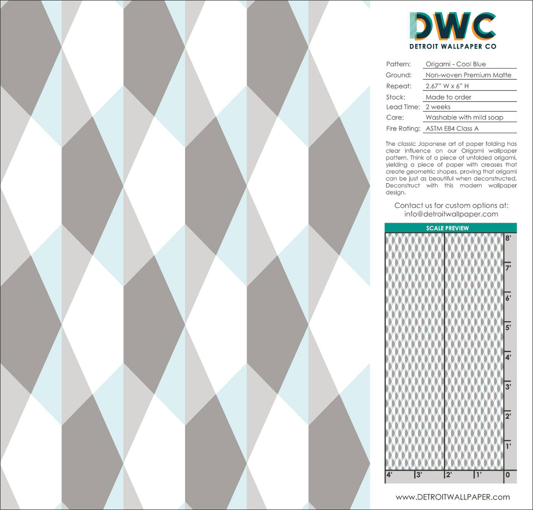 Origami - Cool Blue <br> Wallpaper - The Detroit Wallpaper Co.