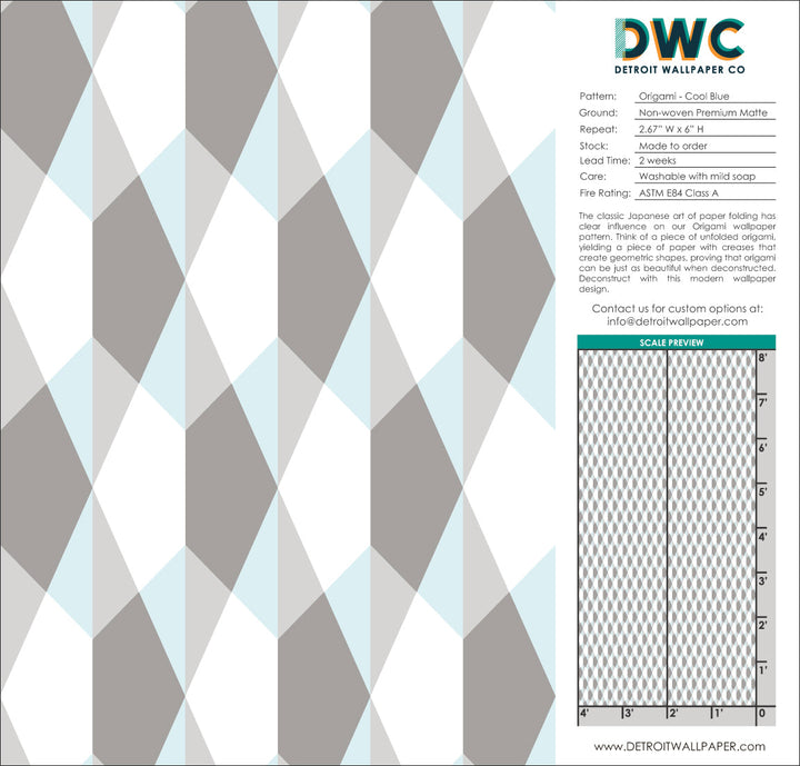 Origami - Cool Blue <br> Wallpaper - The Detroit Wallpaper Co.