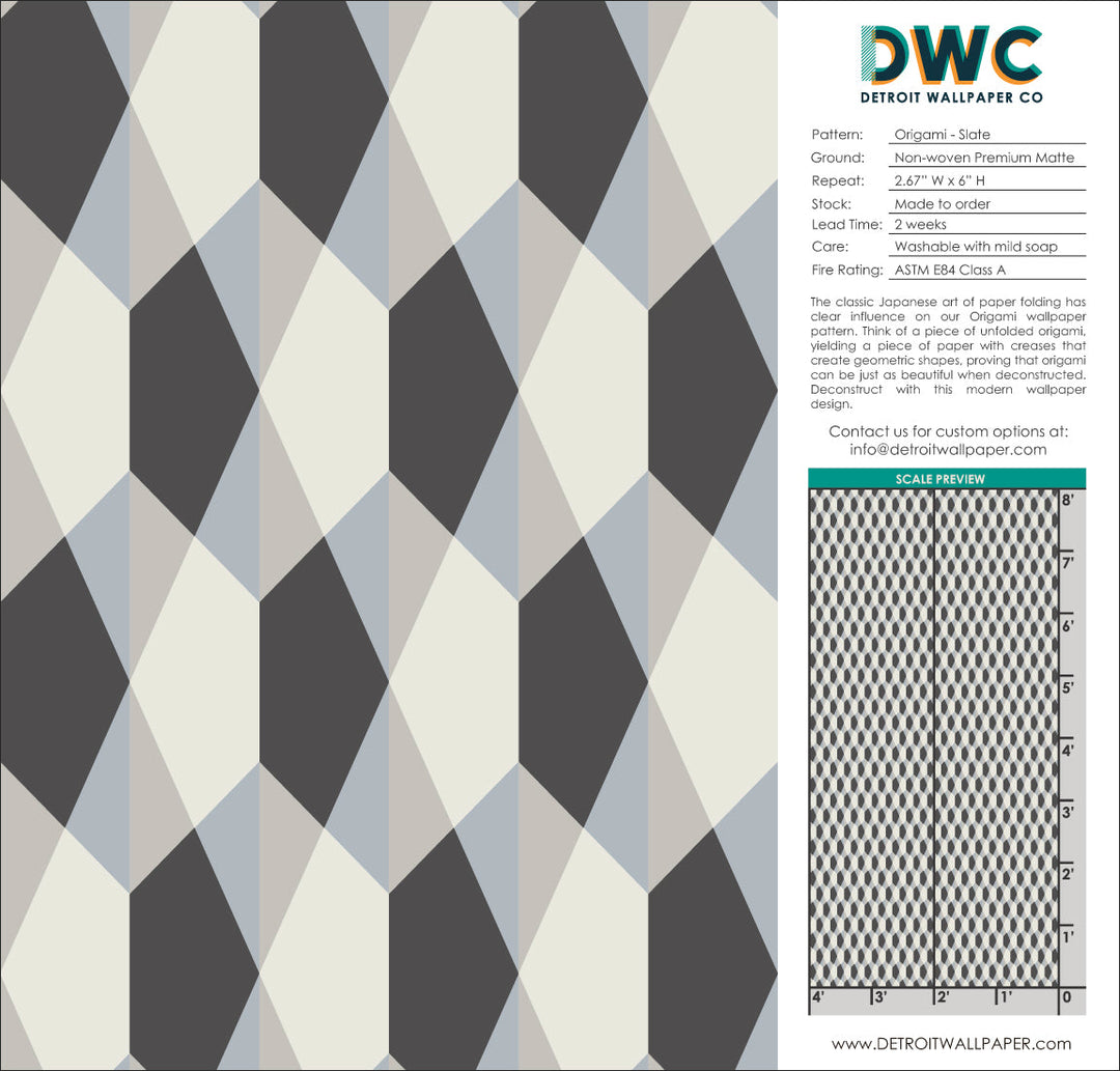 Origami - Slate <br> Wallpaper - The Detroit Wallpaper Co.
