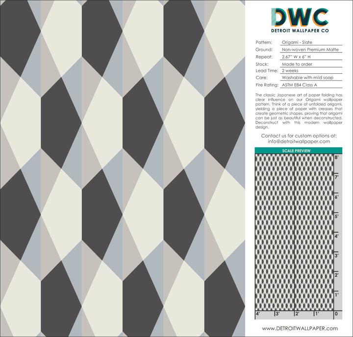 Origami - Slate <br> Wallpaper - The Detroit Wallpaper Co.