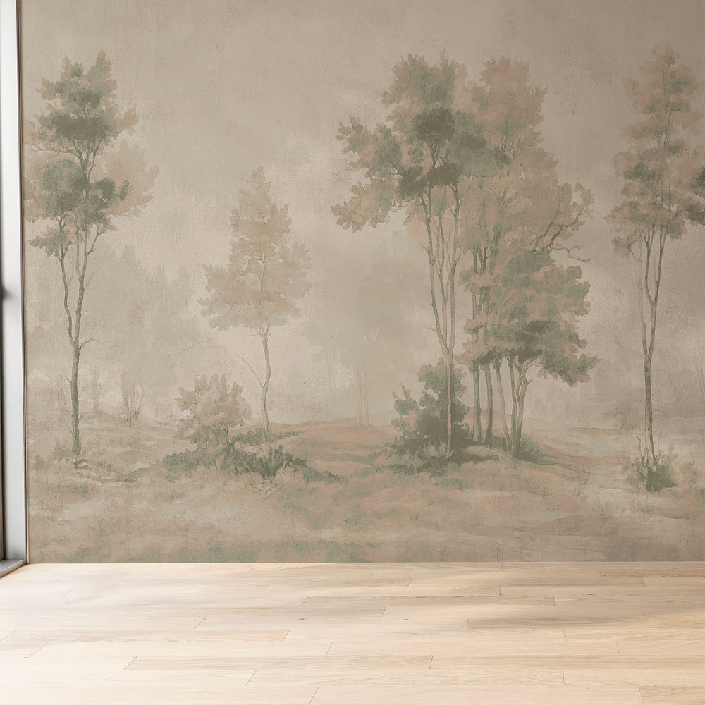 Painted Pines - Dirty Olive <br> Wallpaper Mural - The Detroit Wallpaper Co.