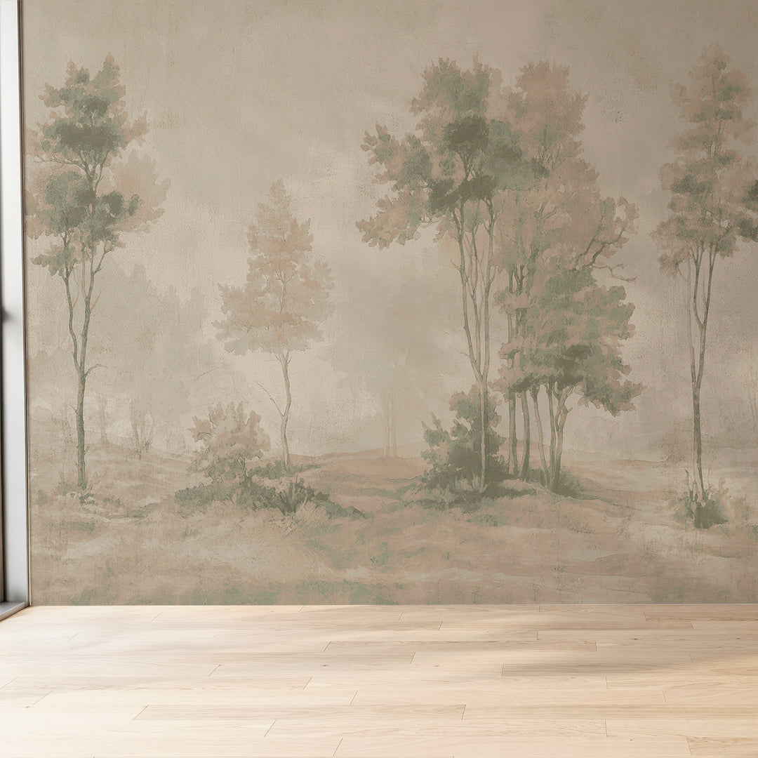 Painted Pines - Dirty Olive <br> Wallpaper Mural - The Detroit Wallpaper Co.