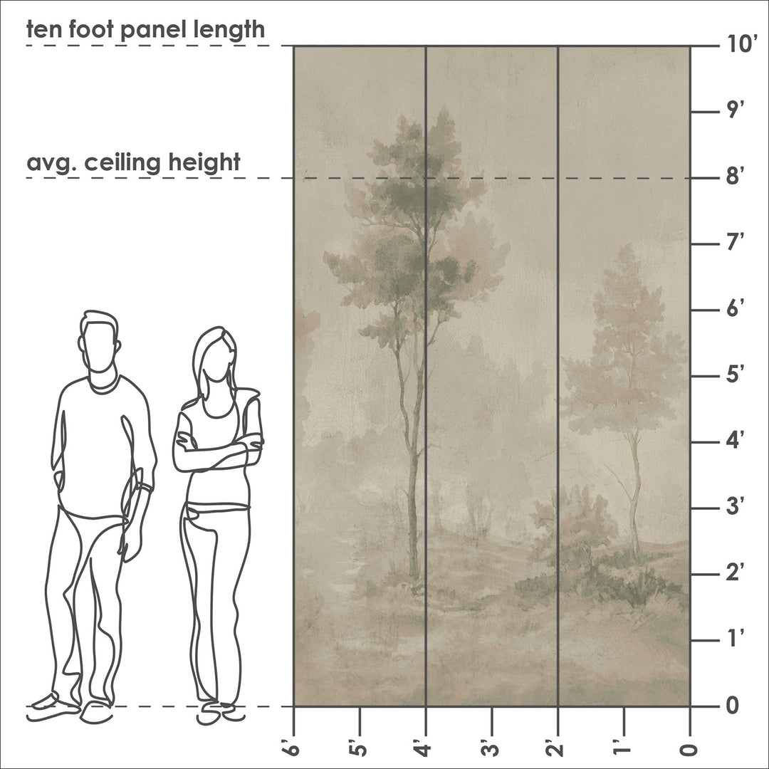 Painted Pines - Dirty Olive <br> Wallpaper Mural - The Detroit Wallpaper Co.