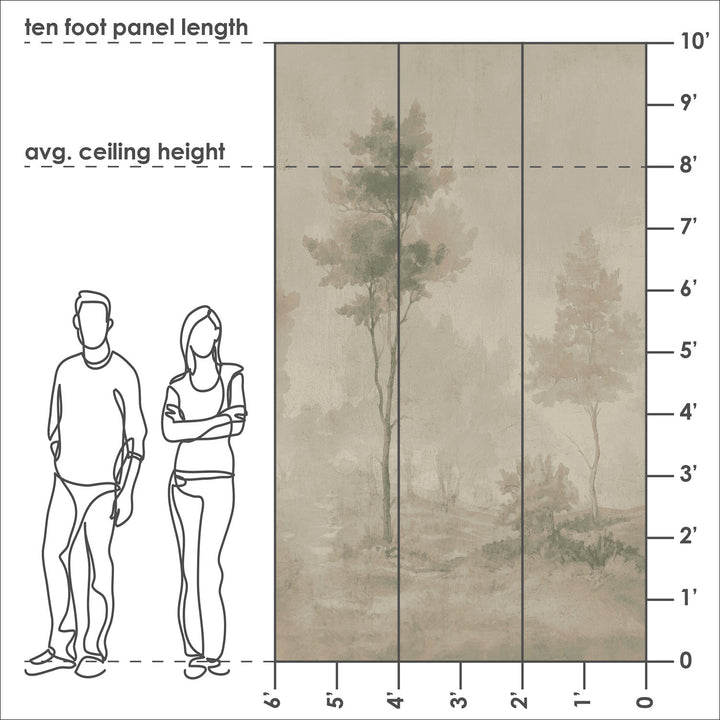 Painted Pines - Dirty Olive <br> Wallpaper Mural - The Detroit Wallpaper Co.