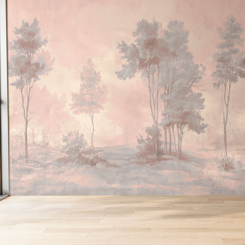 Painted Pines - Rosewood <br> Wallpaper Mural - The Detroit Wallpaper Co.