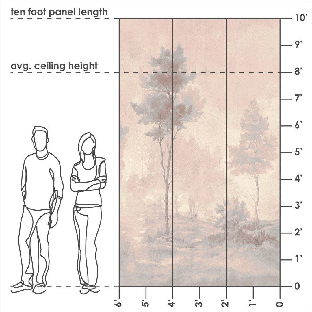 Painted Pines - Rosewood <br> Wallpaper Mural - The Detroit Wallpaper Co.
