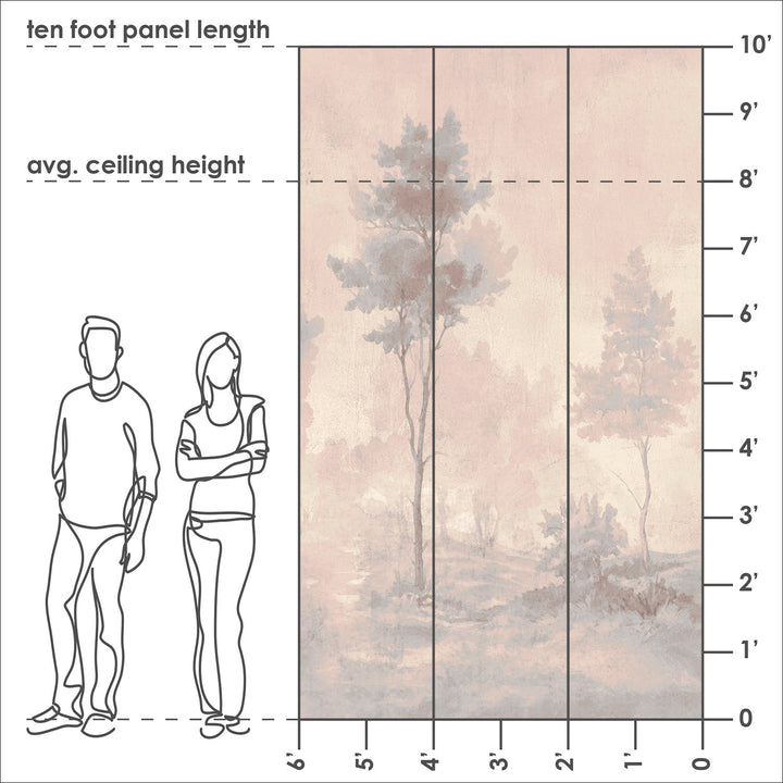 Painted Pines - Rosewood <br> Wallpaper Mural - The Detroit Wallpaper Co.