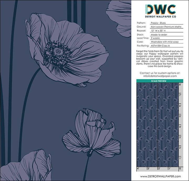 Poppy - Blues <br> Wallpaper - The Detroit Wallpaper Co.