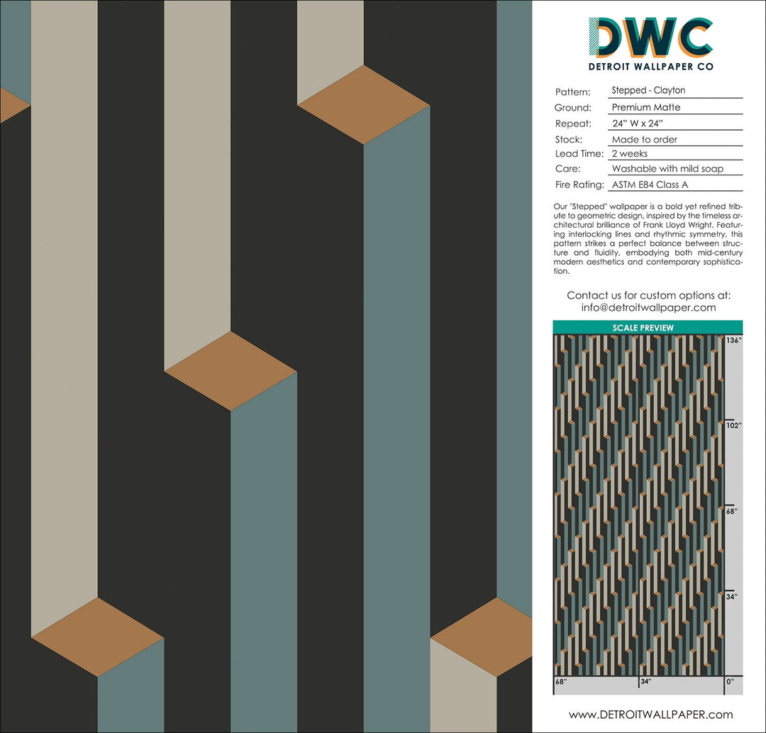 Stepped - Clayton <br> Wallpaper - The Detroit Wallpaper Co.