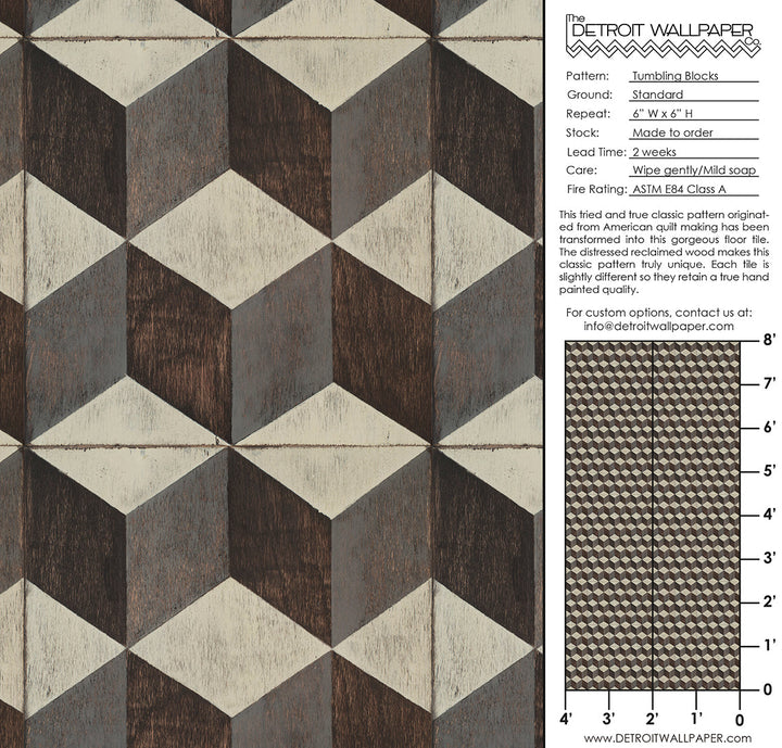 Tumbling Blocks <br> Wallpaper - The Detroit Wallpaper Co.