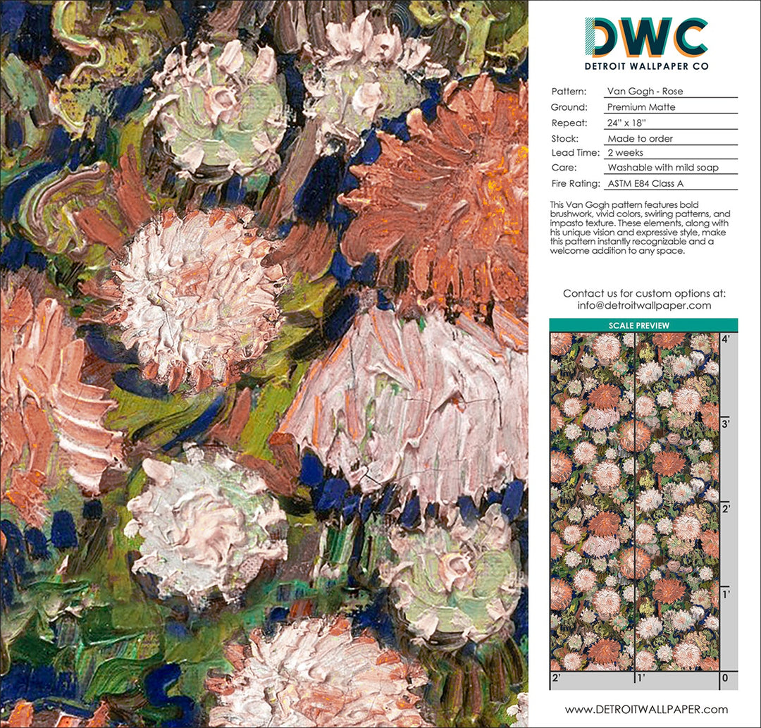 Van Gogh - Rose <br> Wallpaper - The Detroit Wallpaper Co.