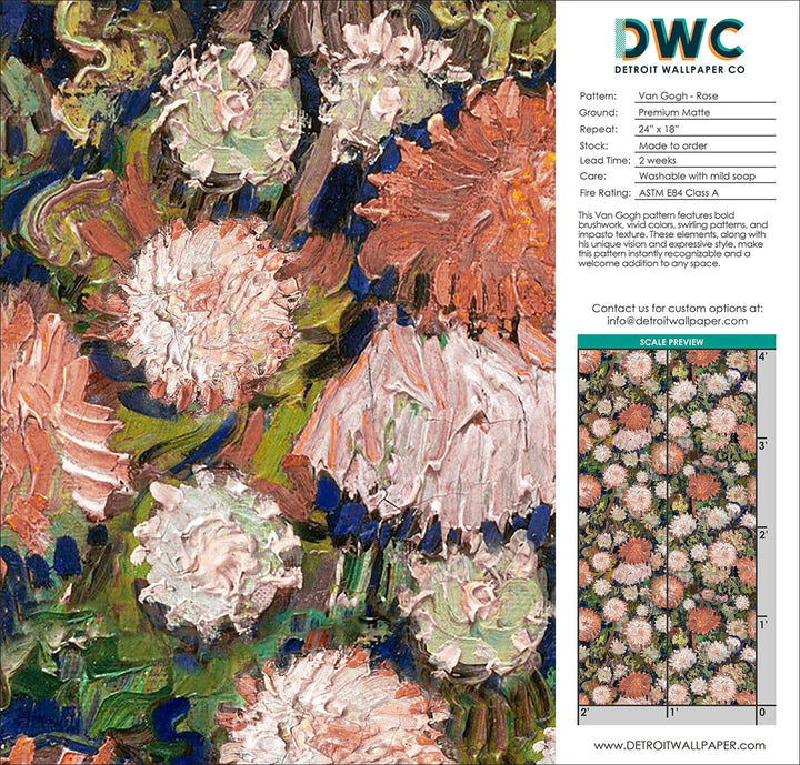 Van Gogh - Rose <br> Wallpaper - The Detroit Wallpaper Co.