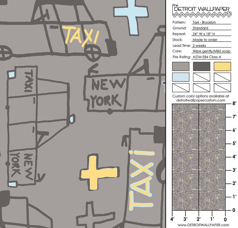 Taxi - Brooklyn <br> Wallpaper - The Detroit Wallpaper Co.