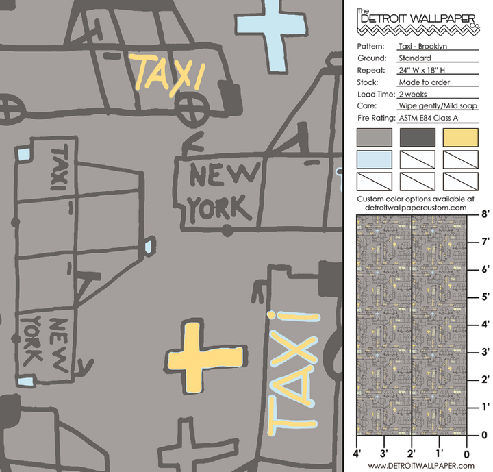 Taxi - Brooklyn <br> Wallpaper - The Detroit Wallpaper Co.