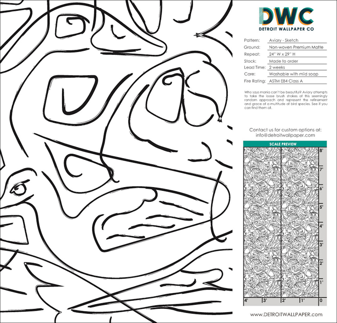 Aviary - Sketch <br> Wallpaper - The Detroit Wallpaper Co.